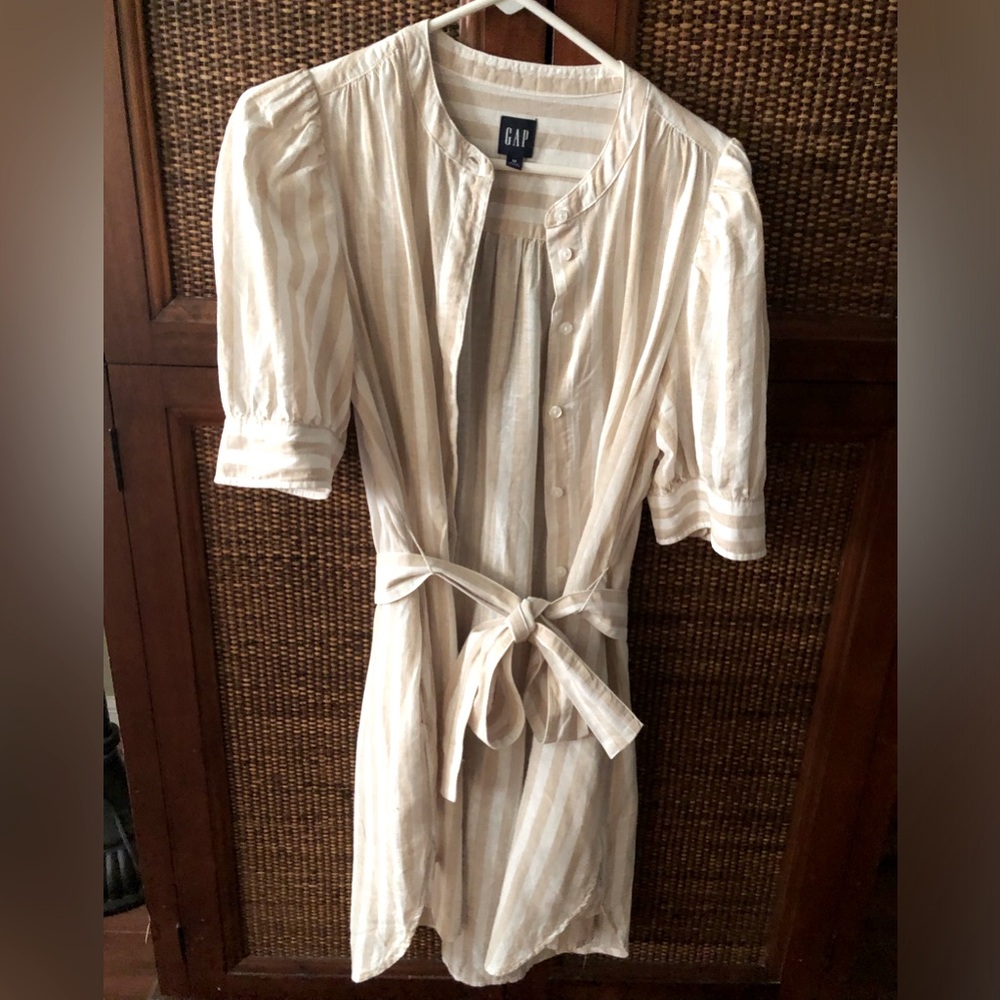 Gap Striped Linen Shirt Dress sz M EUC